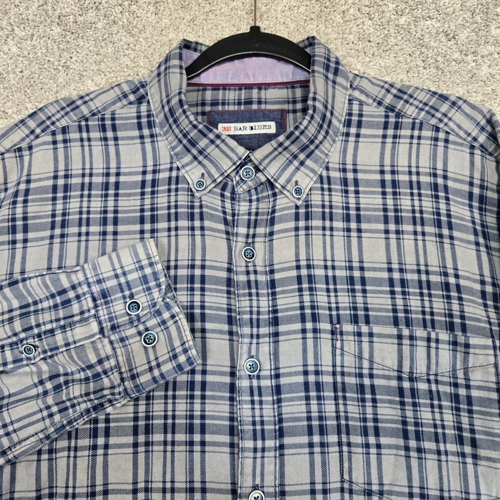 32 Bar Blues Shirt men's XL‎ Gray Blue Long Sleeve button down